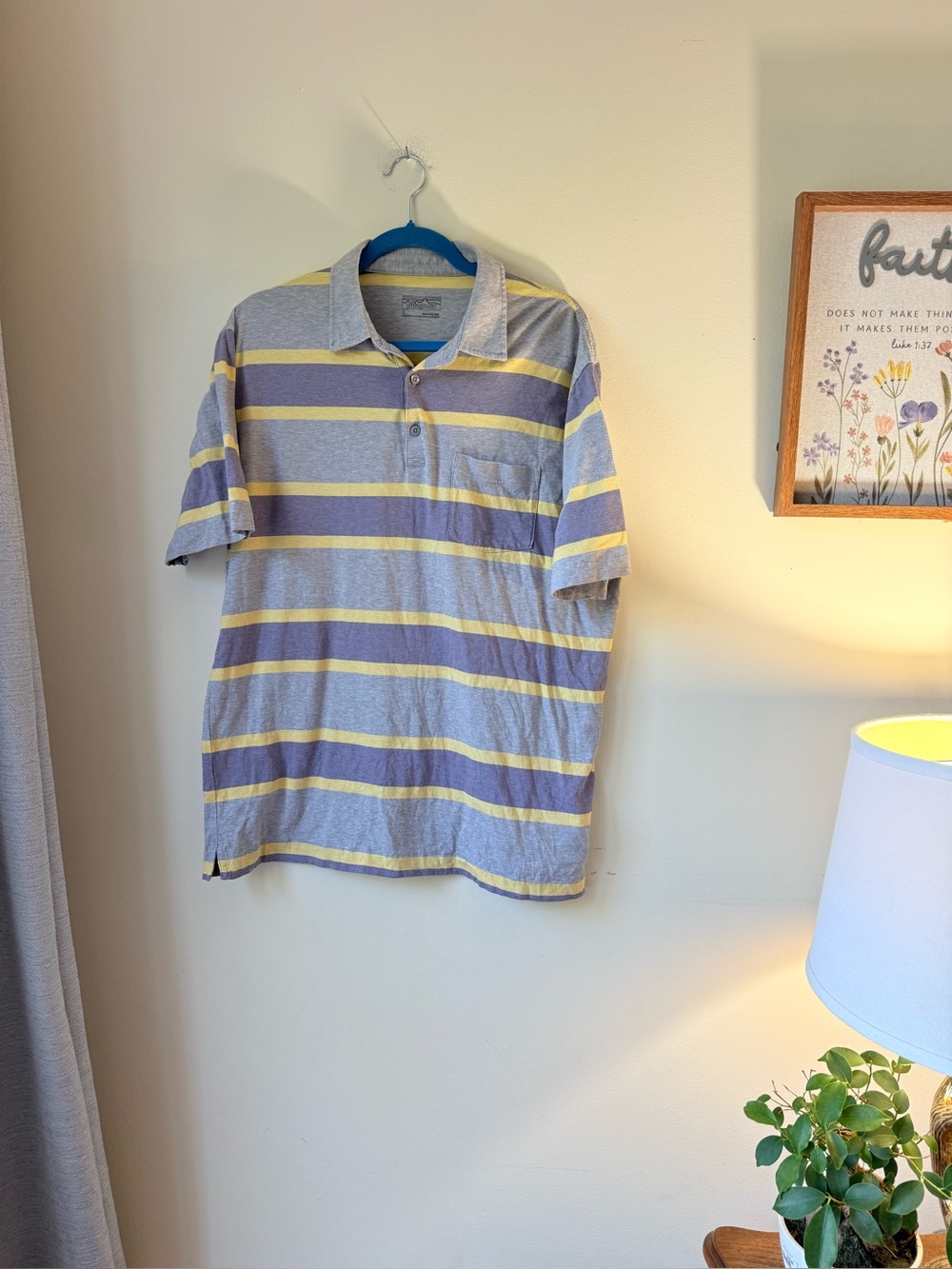Patagonia Gray Polo with Yellow Stripes L
